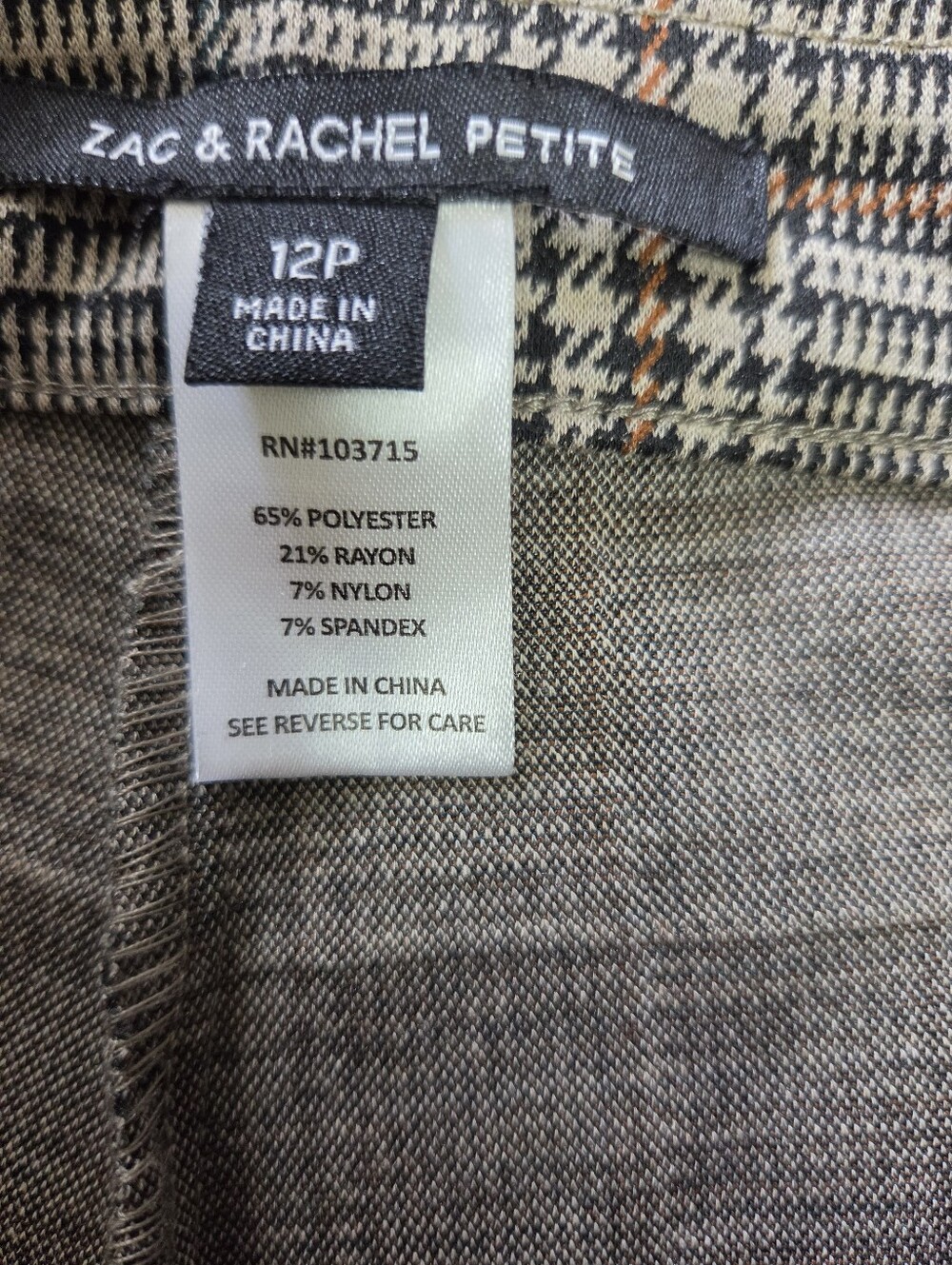NWT Zac & Rachel Petite Glen Plaid Stretch Dress Pants - Black/Gray Size 12P - Picture 5 of 12